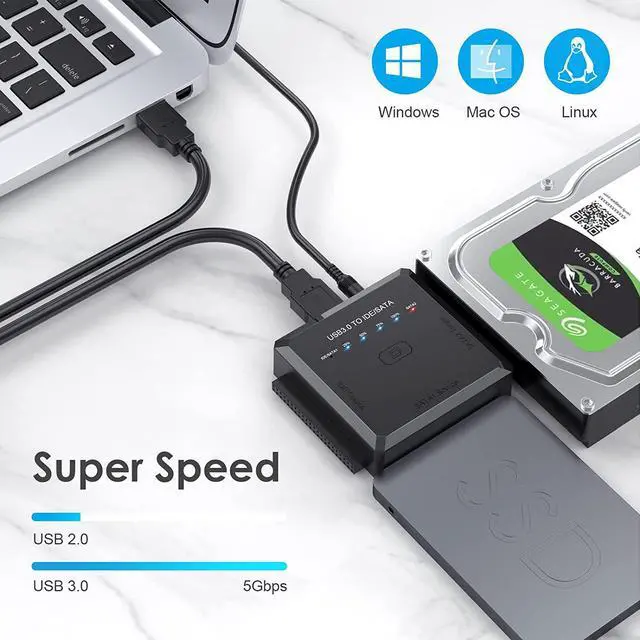 Alt view image 3 of 7 - [Upgraded] Hard Drive Reader - SATA/IDE to USB 3.0 Adapter [One-Click Backup & Progress LED Light] External Hard Drive Adapter Converter for 2.5/3.5 HDD/SSD Hard Drive, Included 12V/2A Power Adapter
