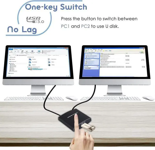 Alt view image 4 of 7 - USB 3.0 Switch Selector, Bi-directional USB Sharing Switch [2 in 1 Out/ 1 in 2 Out], USB 3.0 KVM Switcher Adapter for Keyboard, Mouse, Scanner, Printer etc.. (2 Pack USB 3.0 Cable Included)