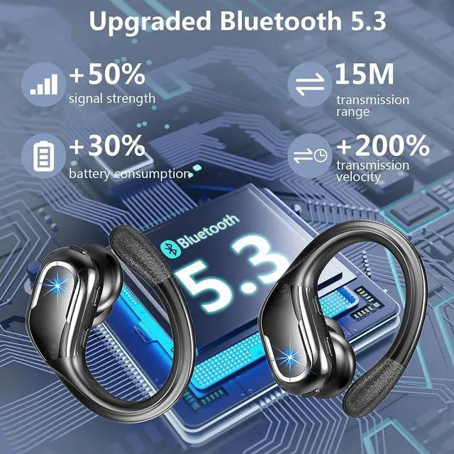 Alt view image 3 of 7 - True Wireless Earbuds, Bluetooth 5.3 Headphones Wireless with CVC8.0 Noise Cancelling Mic, IP7 Waterproof Wireless Earphones Running 3D Stereo, 90H Bluetooth Sport Ear buds Earhooks for iOS/Android