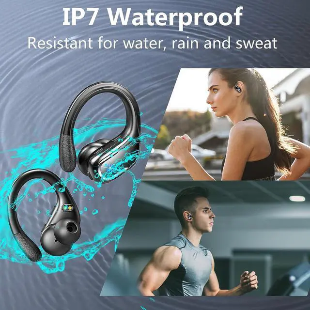 Alt view image 7 of 7 - True Wireless Earbuds, Bluetooth 5.3 Headphones Wireless with CVC8.0 Noise Cancelling Mic, IP7 Waterproof Wireless Earphones Running 3D Stereo, 90H Bluetooth Sport Ear buds Earhooks for iOS/Android
