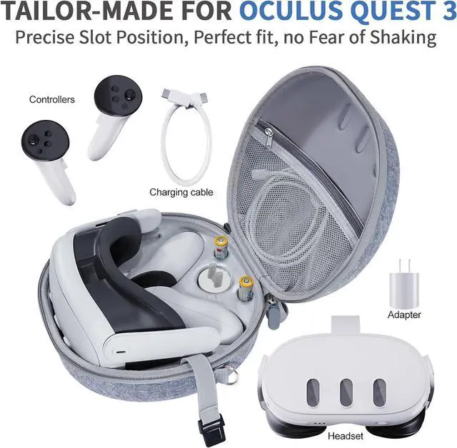 Alt view image 3 of 7 - Hard Carrying Case for O-culus Quest 3 VR Headset Controllers, Travel Carrying Case Storage Bag for Me-ta Quest 3 VR Gaming Headset & Touch Controllers Quest 3 Accessories for Travel Home Storage