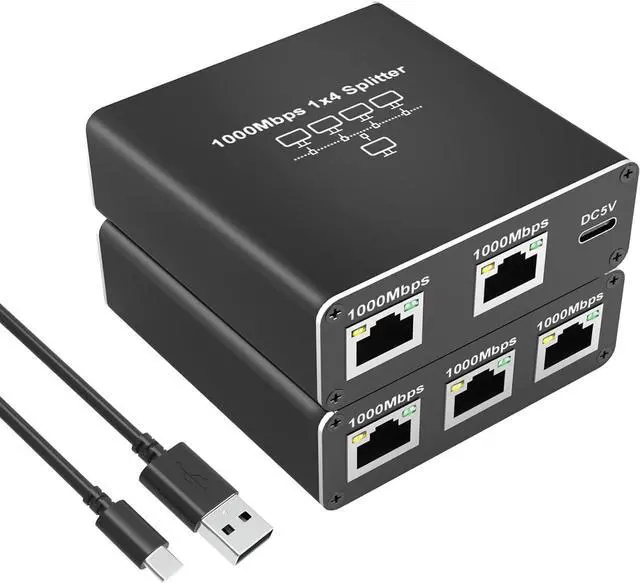Main image of Ethernet Splitter 1 to 4 High Speed 1000Mbps, 1 to 4 Gigabit Ethernet Splitter RJ45 Splitter with USB Power Cable, LAN Splitter for Cat5/5e/6/7/8 Cable[Supports 4 Devices Working Simultaneously]