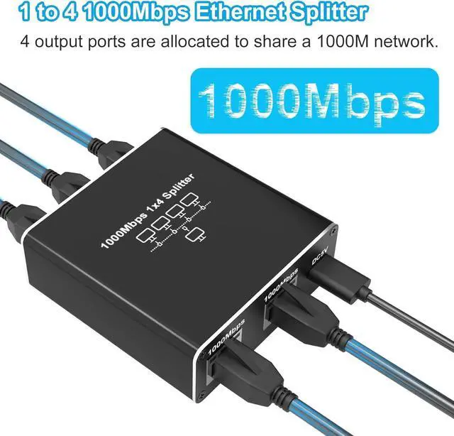 Alt view image 2 of 7 - Ethernet Splitter 1 to 4 High Speed 1000Mbps, 1 to 4 Gigabit Ethernet Splitter RJ45 Splitter with USB Power Cable, LAN Splitter for Cat5/5e/6/7/8 Cable[Supports 4 Devices Working Simultaneously]