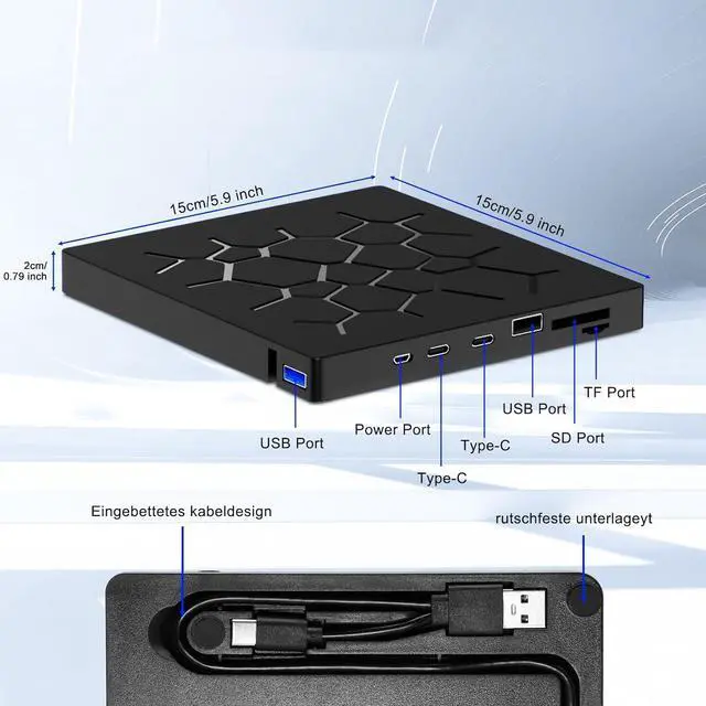 Alt view image 2 of 7 - External CD/DVD Drive for Laptop, [7 IN 1] USB 3.0 Ultra-Slim Portable DVD Player with SD/TF & 2 USB A, 2 USB C Hub, CD ROM Burner Writer External Optical Drive Compatible with Windows Linux MacOS