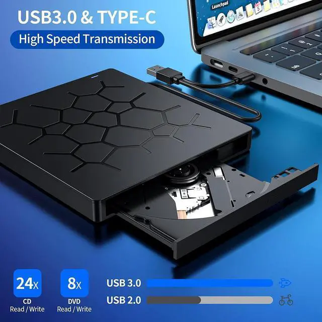 Alt view image 6 of 7 - External CD/DVD Drive for Laptop, [7 IN 1] USB 3.0 Ultra-Slim Portable DVD Player with SD/TF & 2 USB A, 2 USB C Hub, CD ROM Burner Writer External Optical Drive Compatible with Windows Linux MacOS