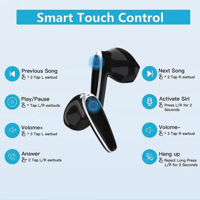 Alt view image 5 of 7 - Ture Wireless Earbuds, Bluetooth Headphones in Ear with 4 Mic, 56H Playtime IPX5 Waterproof, Deep Bass Clear Call Noise Cancelling, HiFi Stereo Sound Earphones with Charging Case for Sports and Work