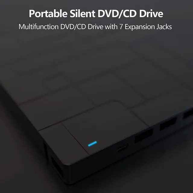 Alt view image 7 of 7 - External CD/DVD Drive for Laptop, USB 3.0 Type-C DVD Player CD Burner ROM +/-RW Optical Reader Writer, Disk Drive with 4 USB Ports and 2 SD Card Slots for Windows/7/8/10, Mac OS and Linux (Black)