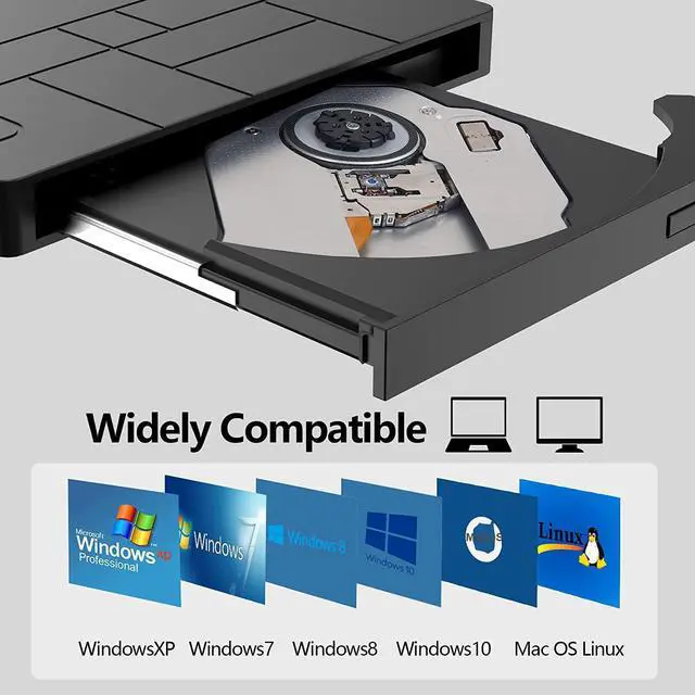 Alt view image 6 of 7 - External CD/DVD Drive for Laptop, USB 3.0 Type-C DVD Player CD Burner ROM +/-RW Optical Reader Writer, Disk Drive with 4 USB Ports and 2 SD Card Slots for Windows/7/8/10, Mac OS and Linux (Black)