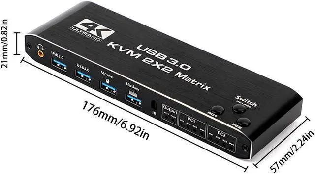 Alt view image 7 of 7 - Dual Monitor HDMI KVM Matrix Switch 2x2, USB 3.0 HDMI KVM Switch for 2 Computers 2 Monitors, HDMI KVM Switch 2 in 2 out 4K 60Hz 2x2 Mixed Display for PC laptop Windows, macOS, Linux, and UNIX