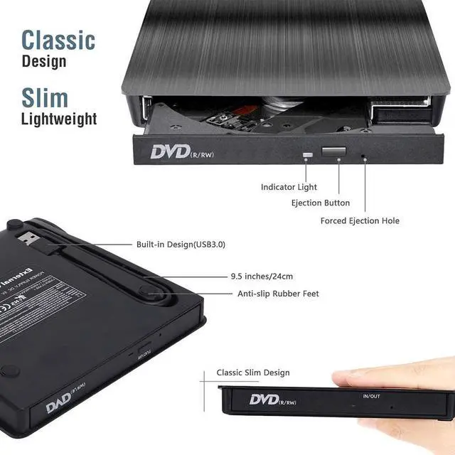 Alt view image 5 of 7 - External CD/DVD Drive, USB 3.0 Slim CD/DVD +/-RW Rewriter Burner Writer, High Speed Data Transfer Optical Drives Player for PC Desktop/Laptop/Linux/Mac OS/Windows10/ 8/7