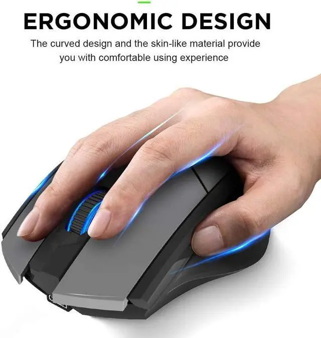 Alt view image 7 of 7 - Bluetooth Mouse Rechargeable, INPHIC Silent Bluetooth Wireless Mouse Multi-Device (Tri-Mode: BT 5.0/3.0, 2.4G), Ergonomic Portable Mouse for Laptop Mac PC Computer Android, 1600 DPI Adjustable, Grey