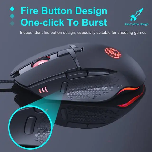 Alt view image 3 of 7 - Fire Key Design USB Wired Gaming Mouse, Gamer Mause 7200DPI Optical Mouse with 8 Buttons RGB Breathing light LED 4 Adjustable DPI levels 7200/4800/2400/1200dpi Gaming Mouse for Laptop PC