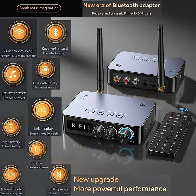 Alt view image 2 of 7 - Bluetooth 5.1 Transmitter Receiver for TV, 4-in-1 Wireless Bluetooth Adapter with Optical AUX RCA 6.5 Mic Connection, Low Latency NFC Audio Adapter with FM Radio Simultaneously for Home Party KTV