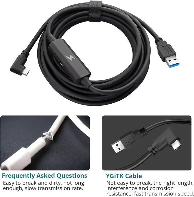 Alt view image 4 of 7 - 16ft / 5M USB A to C Cable, VR Link Cable Compatible with O-culus Quest 2/Pro/Pico 4, Separate Charging Port, Transmission rate up to 5Gbps, USB 3.0 to USB C Cable Accessories for Gaming PC/Steam VR