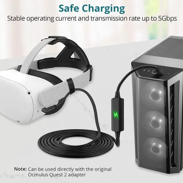 Alt view image 3 of 7 - 16ft / 5M USB A to C Cable, VR Link Cable Compatible with O-culus Quest 2/Pro/Pico 4, Separate Charging Port, Transmission rate up to 5Gbps, USB 3.0 to USB C Cable Accessories for Gaming PC/Steam VR