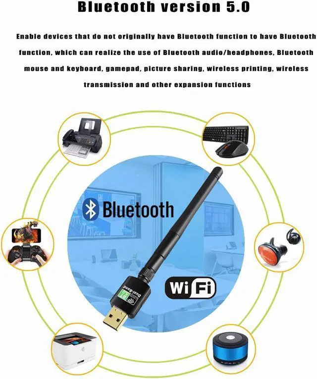 Alt view image 3 of 7 - [ 2 in 1] AC600 WiFi Bluetooth Dongle, 600Mbps Dual Band 2.4/5Ghz USB Wireless Adapter, Bluetooth 5.0 Adapter External Receiver with High Gain Antenna for PC/Desktop/Laptop, Windows 11/10/8.1/7