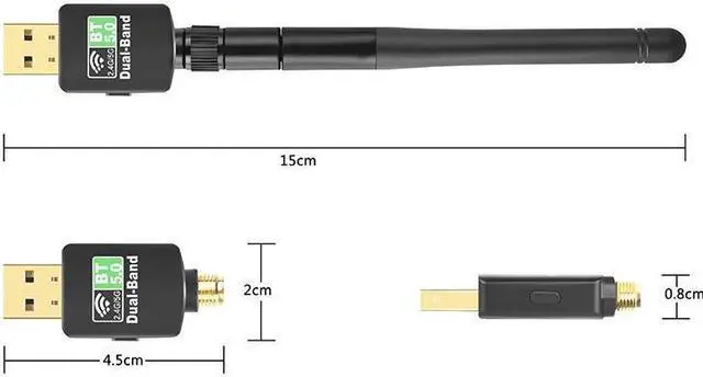 Alt view image 7 of 7 - [ 2 in 1] AC600 WiFi Bluetooth Dongle, 600Mbps Dual Band 2.4/5Ghz USB Wireless Adapter, Bluetooth 5.0 Adapter External Receiver with High Gain Antenna for PC/Desktop/Laptop, Windows 11/10/8.1/7