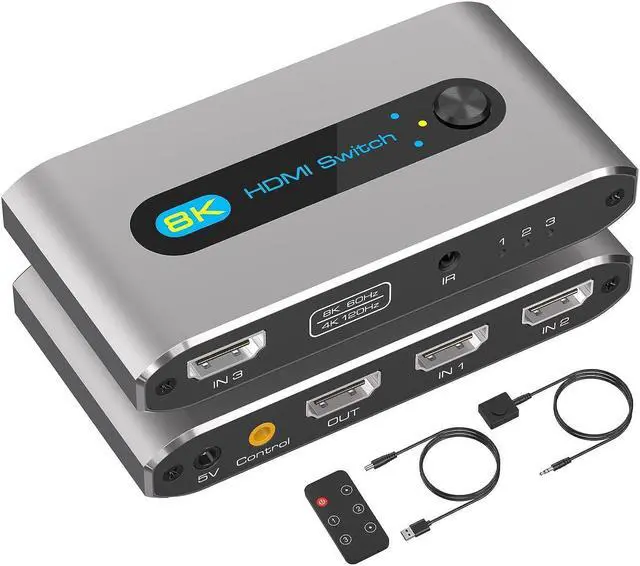 Main image of 8K HDMI Switch 3 in 1 Out, HDMI 2.1 Switcher 3 Port with IR Remote Support 8K 60Hz 4K 120Hz HDCP 2.3 Ultra HD 3D for Xbox PS4 PS5 UHD TV Monitor Projector with Wired Desktop Controller