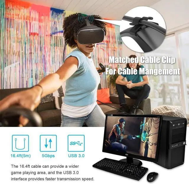 Alt view image 3 of 7 - Compatible with Oculus Quest 2 VR Headset Link Cable (16.4FT/5M), Suitable for Oculus Quest 1/Quest 2 / VR Headset Cable Compatible for Gaming PC and Type C Charger
