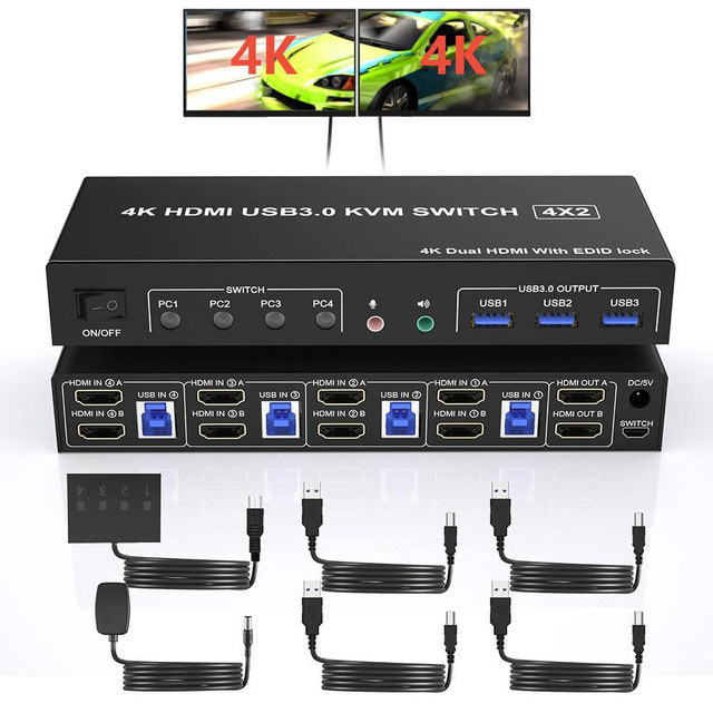 thumbnail image 2 of HDMI KVM Switch 2 Monitors 2 Computers - 2K 144Hz Matrix With EDID Emulator 2 of 9