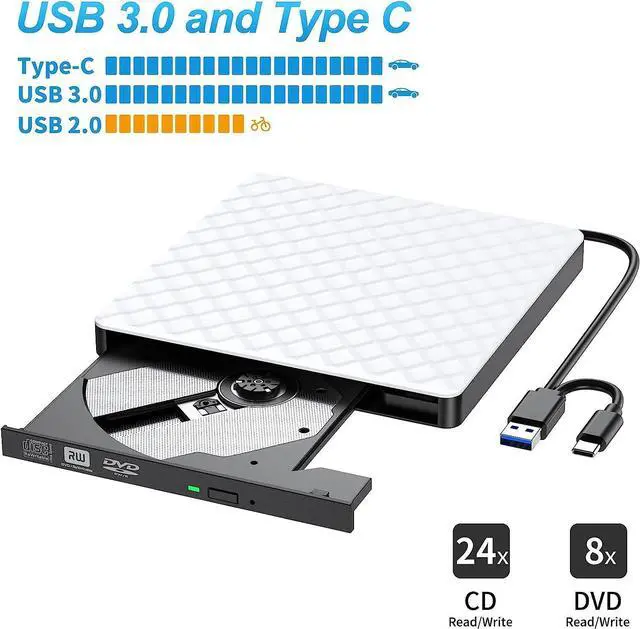 Alt view image 5 of 7 - External DVD Drive, USB 3.0 Type C CD/DVD +/-RW Drive Portable CD DVD Player Burner Reader Writer, Slim Optical CD ROM Drive for Laptop Desktop PC Linux MacOS Windows 11/108/7/XP (White)