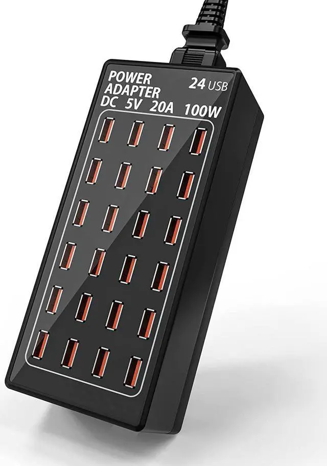 24-Port 100W (20 A) USB Charging Station, Home-Sized Desktop USB Fast Charger, Multiple USB Desktop Chargers for Hotels, Schools, Shops, Shopping mall 24 Port USB Charging Station - 100W 5V 20A Desktop Charger