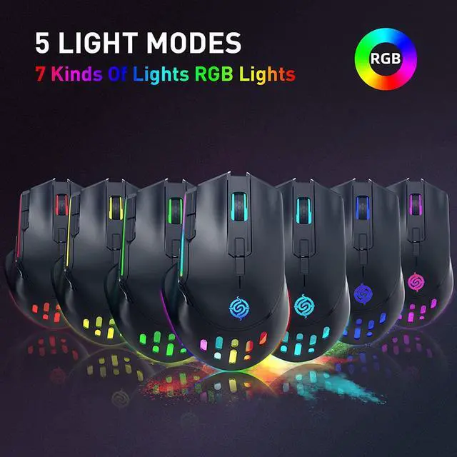 Alt view image 4 of 7 - Wireless Gaming Mouse, Wired and Wireless Dual Modes Rechargeable RGB Gaming Mouse with 7 Buttons, Ergonomic and 3 Adjustable DPI Levels up to 3200 DPI Gaming Mice for PC Laptop Gamer (Black)