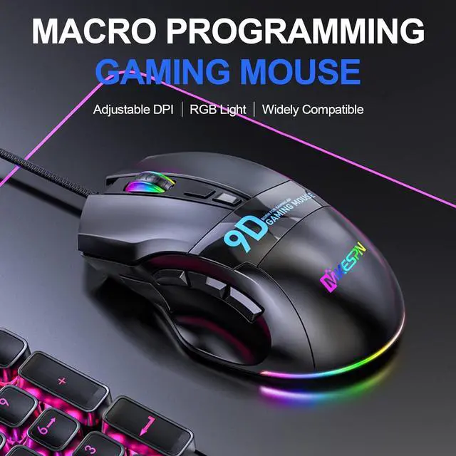 Alt view image 2 of 7 - USB Wired Gaming Mouse, Laptop Gaming Mice with Thumb Rest, RGB LED Light 6-Level-Adjustable DPI Programmable Gaming Mouse with Side Buttons, Ergonomic Computer Mouse for PC Laptop