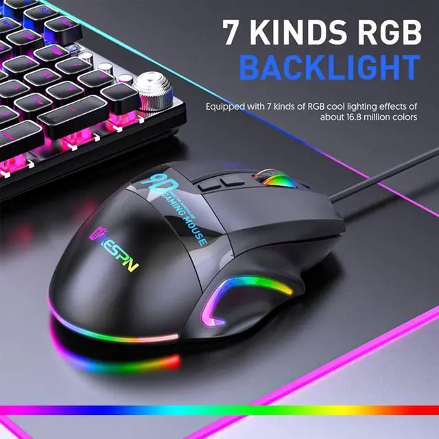 Alt view image 3 of 7 - USB Wired Gaming Mouse, Laptop Gaming Mice with Thumb Rest, RGB LED Light 6-Level-Adjustable DPI Programmable Gaming Mouse with Side Buttons, Ergonomic Computer Mouse for PC Laptop
