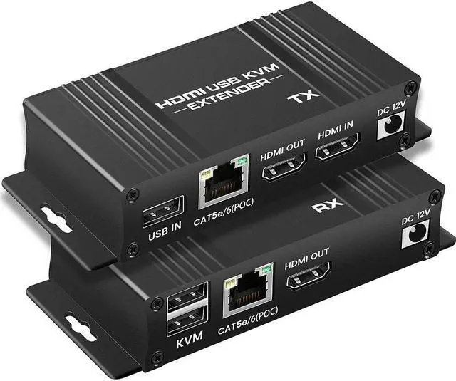 Main image of 164FT HDMI KVM USB Extender Over Cat 5e/6/7 Cable, HDMI to RJ45 1080P HDMI Ethernet Extender Balun Transmitter Receiver with Loop Out Function - USB Keyboard Mouse, Single POC Power Supply eokCXOY