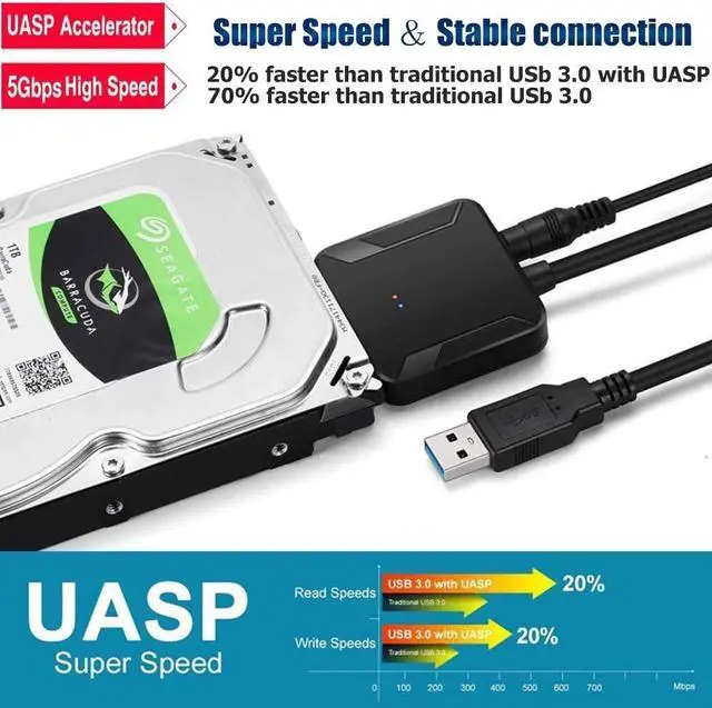 Alt view image 4 of 7 - USB 3.0 to SATA Adapter SATA to USB Cable SATA to USB 3.0 External Converter 5Gbps High Speed Plug and Play Cable USB 3.0 to SATA III Hard Driver Adapter Compatible for 2.5/3.5 Inch HDD SSD