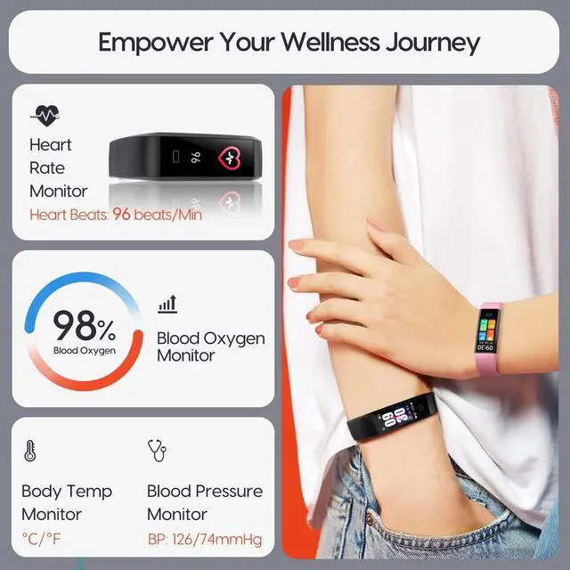 Alt view image 2 of 7 - Fitness Tracker with Heart Rate & Temperature Monitor, Waterproof Activity Tracker with Pedometer & Sleep Monitor, Calories, 16 Sport Modes, Smart Watch Pedometer Watch for Men Women Kids