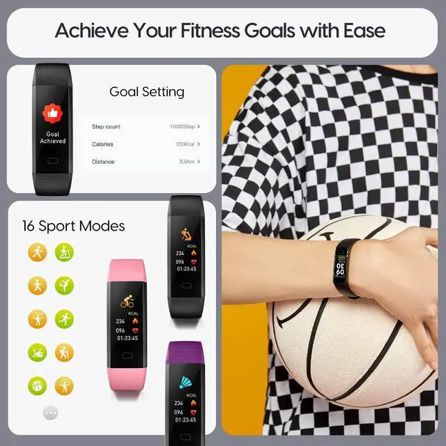 Alt view image 4 of 7 - Fitness Tracker with Heart Rate & Temperature Monitor, Waterproof Activity Tracker with Pedometer & Sleep Monitor, Calories, 16 Sport Modes, Smart Watch Pedometer Watch for Men Women Kids