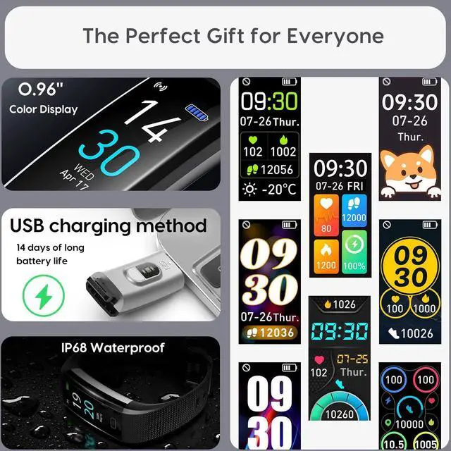 Alt view image 6 of 7 - Fitness Tracker with Heart Rate & Temperature Monitor, Waterproof Activity Tracker with Pedometer & Sleep Monitor, Calories, 16 Sport Modes, Smart Watch Pedometer Watch for Men Women Kids