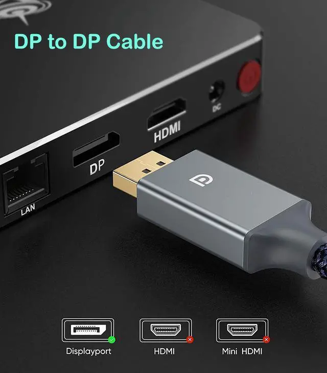 Alt view image 2 of 7 - DisplayPortCable,DP1.4Cable10ft/3M,Support8K@60Hz,4K@144Hz,2K@165Hz,HBR3,HDR,DSC,FreeSync&G-Sync,8KDPtoDPCable32.6GbpsNylonBraidedforPC,TV,GamingGraphicsCard/Monitor 8iop