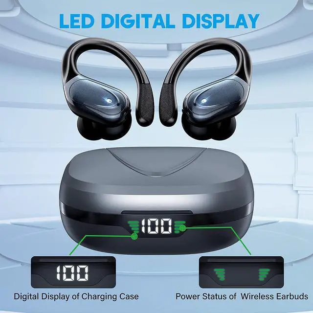 Alt view image 2 of 7 - Ture Wireless Earbuds, in Ear Bluetooth Headphones with Built-in Mic, 75Hrs Playtime Sport Earphones with Digital Display & CVC 8.0, IPX7 Waterproof Over-Ear Headphones for Workout Running Outdoor