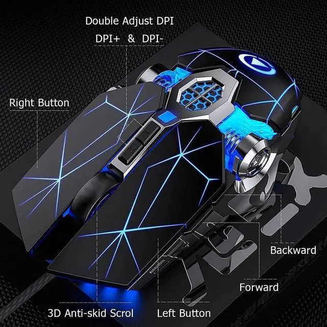 Alt view image 2 of 7 - Silent Gaming Mouse USB Wired [3200 DPI] [Breathing Light] Ergonomic Game USB Computer Mice RGB Gamer Desktop Laptop PC Gaming Mouse, 7 Buttons for Windows 7/8/10/XP Vista Linux (Black)