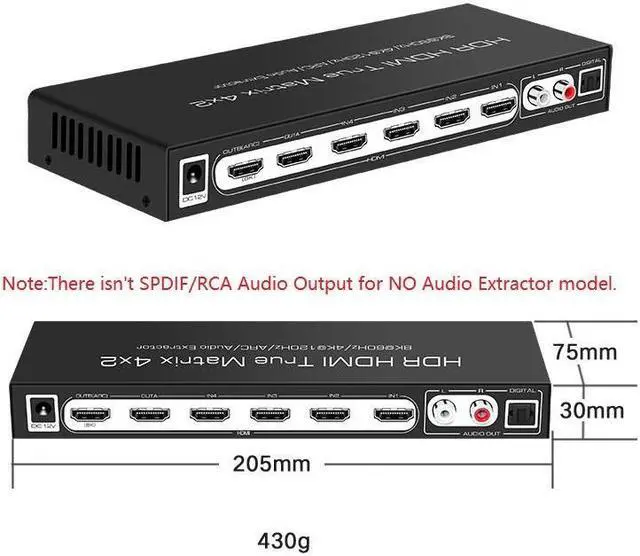 Alt view image 7 of 7 - 8K @60Hz HDR UHD HDMI 2.1 Matrix, HDR 4K 120Hz HDMI True Matrix 4x2 48Gbps ARC 8K 60Hz Splitter Switcher Switch 4 in 2 out HDMI2.1 Audio extractor