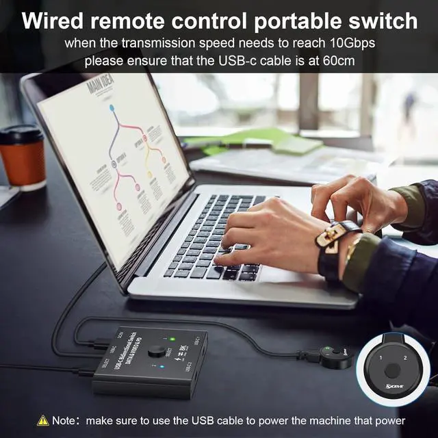 Alt view image 4 of 7 - USB C Switch 2 in 1 Out or 1 in 2 Out, Type-C Bidirectional Switcher for 2 Laptops with USB C Port, Supports8K@60Hz 4K@120Hz Video/10Gbps Data Transfer/100W Charging,Compatible with Thunderbolt Device
