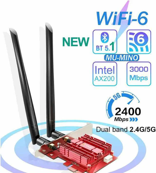 Main image of PCIe WiFi 6 Card with Bluetooth 5.0 Adapter & Heat Sink - Wireless PCI Express AC 3000Mbps Network Card AX200 802.11AX Wi-Fi Adapters for Windows 10 64-bit, AX200 WiFi Card