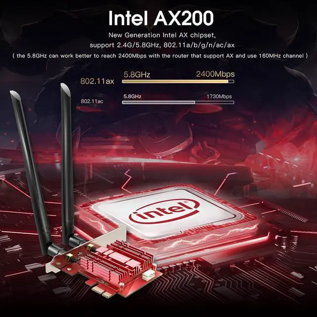 Alt view image 2 of 7 - PCIe WiFi 6 Card with Bluetooth 5.0 Adapter & Heat Sink - Wireless PCI Express AC 3000Mbps Network Card AX200 802.11AX Wi-Fi Adapters for Windows 10 64-bit, AX200 WiFi Card