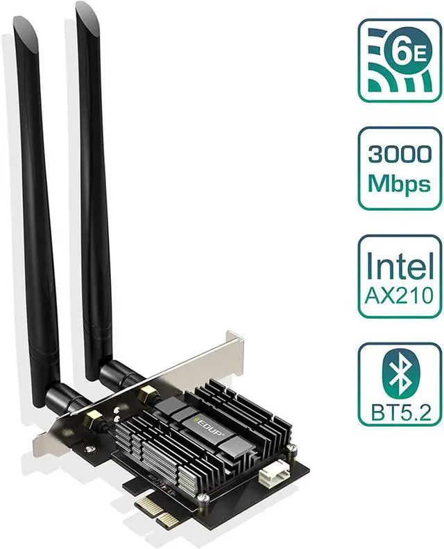Alt view image 3 of 7 - New WiFi 6 Card AX 3000Mbps PCIe Network Card AX200 802.11AX 2.4Ghz/5.8Ghz with Bluetooth 5.0 & Heat Sink Wireless PCI Express Wi-Fi Adapters Dual Band Antenna for Windows 10 64-bit