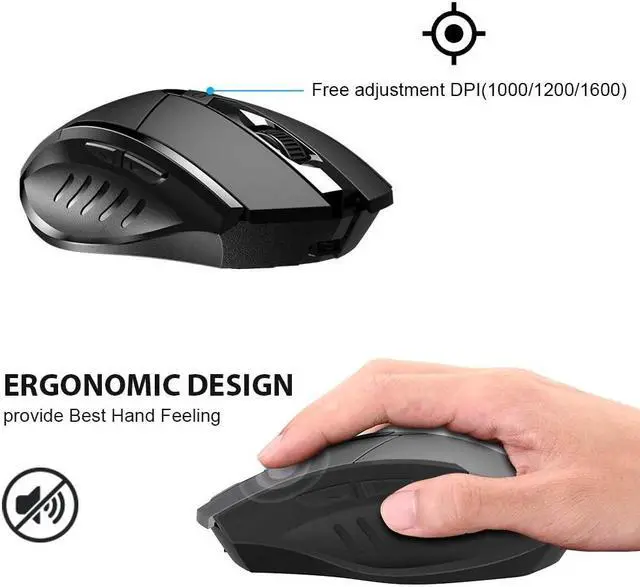 Alt view image 2 of 7 - Silent Bluetooth Mouse, Rechargeable Tri-Mode Bluetooth 5.0/3.0 and 2.4G Wireless Mouse 1600dpi Ergonomic Large laptop Mice for PC Computer MacBook, iPad OS