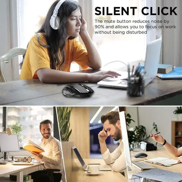 Alt view image 6 of 7 - Silent Bluetooth Mouse, Rechargeable Tri-Mode Bluetooth 5.0/3.0 and 2.4G Wireless Mouse 1600dpi Ergonomic Large laptop Mice for PC Computer MacBook, iPad OS