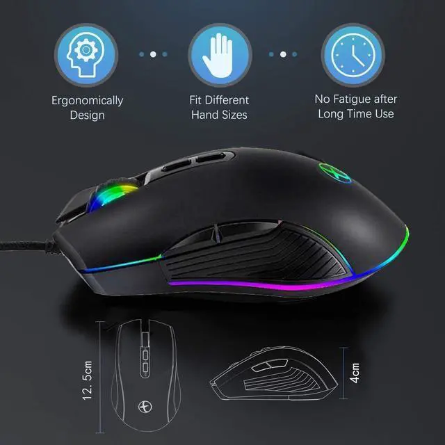 Alt view image 3 of 6 - Wired Gaming Mouse Type C, USB C Cable Game Mice RGB gaming mouse Ergonomic mouse Compatible with Mac, Matebook, Chromebook, HP OMEN, Windows PC and other USB type C devices Office Home