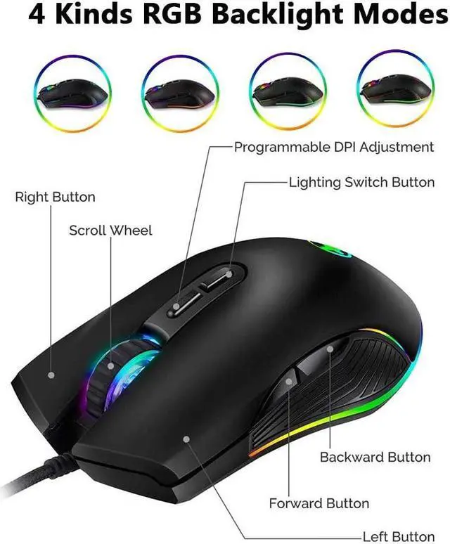 Alt view image 5 of 6 - Wired Gaming Mouse Type C, USB C Cable Game Mice RGB gaming mouse Ergonomic mouse Compatible with Mac, Matebook, Chromebook, HP OMEN, Windows PC and other USB type C devices Office Home