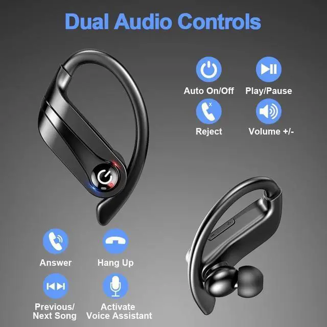 Alt view image 6 of 6 - Ture Wireless Earbud, Bluetooth 5.1 Headphones Sport Bluetooth Earbud in Ear 50H Deep Bass Noise Cancelling Wireless Earphones with Mic,IP7 Waterproof Earhooks Headset with LCD Display for Running Gym