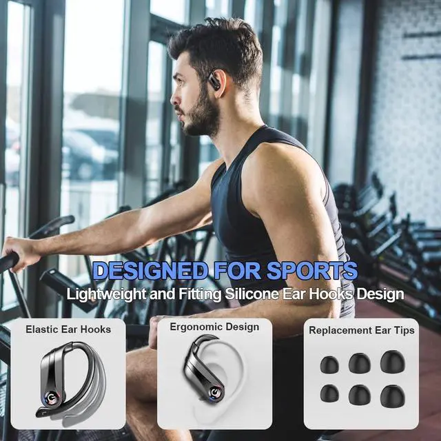 Alt view image 4 of 6 - Ture Wireless Earbud, Bluetooth 5.1 Headphones Sport Bluetooth Earbud in Ear 50H Deep Bass Noise Cancelling Wireless Earphones with Mic,IP7 Waterproof Earhooks Headset with LCD Display for Running Gym