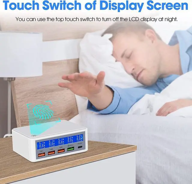 Alt view image 4 of 7 - Multiple USB Charging Station with 20W PD and QC3.0 Fast Charging Port, 65W 5-Port USB Charger with LCD Display, 5 Ports USB Hub Charger for Smart Phones Tablet Earphone and More