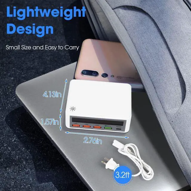 Alt view image 6 of 7 - Multiple USB Charging Station with 20W PD and QC3.0 Fast Charging Port, 65W 5-Port USB Charger with LCD Display, 5 Ports USB Hub Charger for Smart Phones Tablet Earphone and More